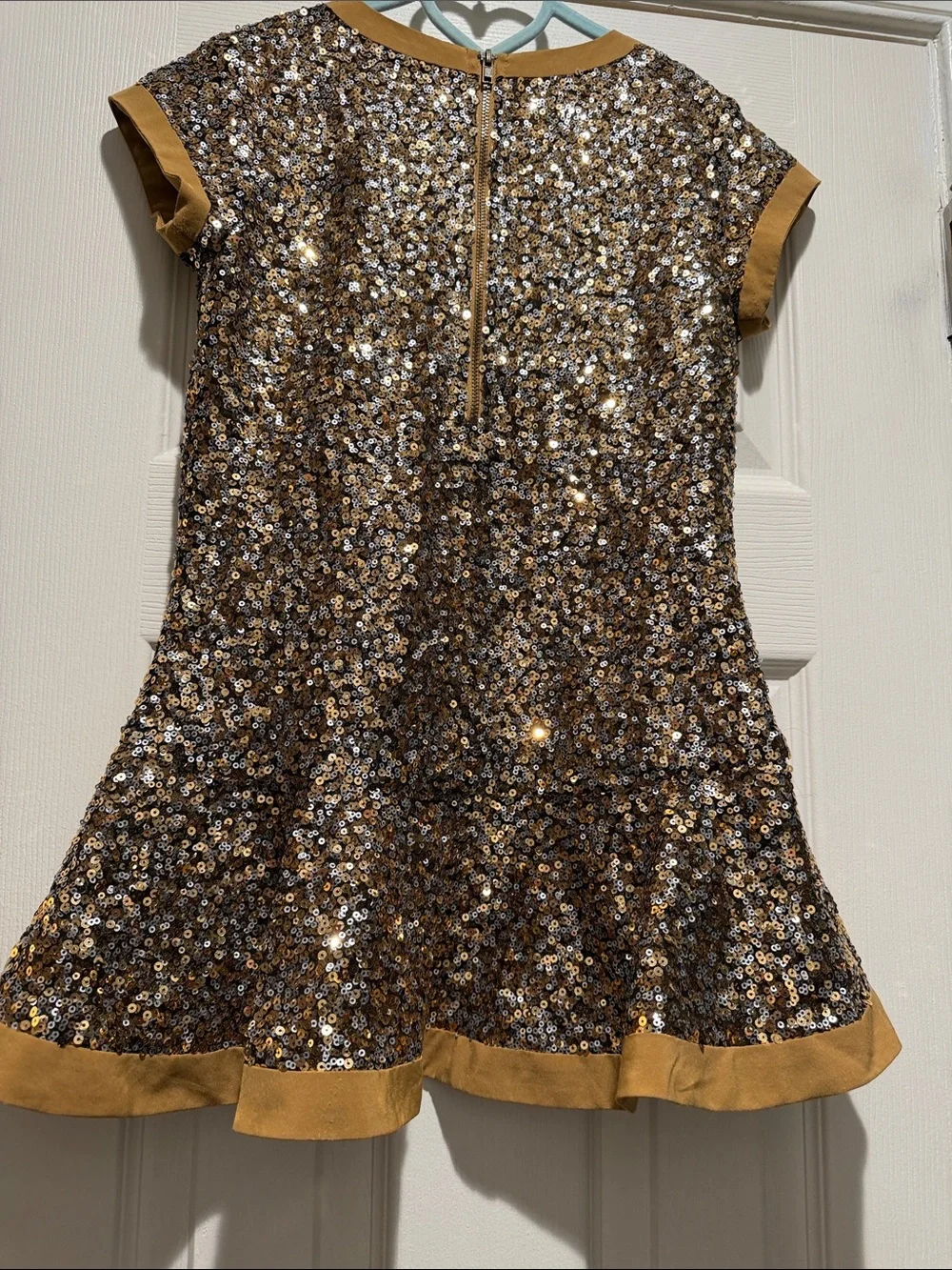 American Girl Dress Sparkle Sequin Gold Trim Kids Dress Size 10-12